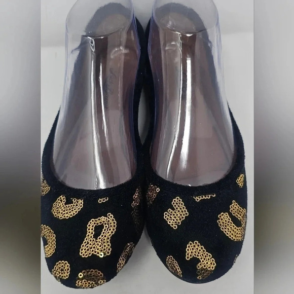 Lucky Brand Women's Elisabeta Black Velvet Flats With Gold Sequins Size 6.5 - Picture 2 of 16